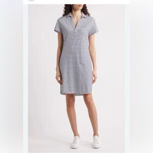 Frank & Eileen Black and White Striped Polo Dress